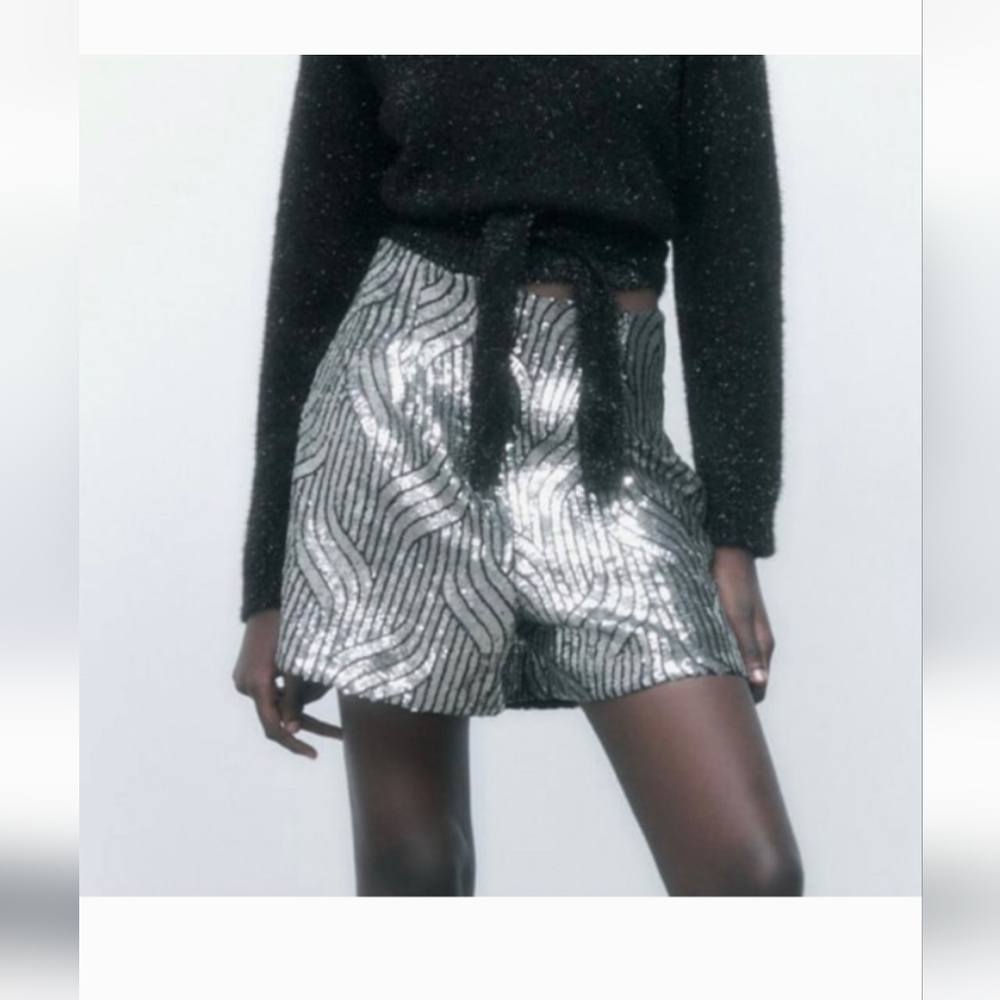 NWT Zara Women FESTIVE DAYS Sequin Shorts Size Small - Picture 4 of 5